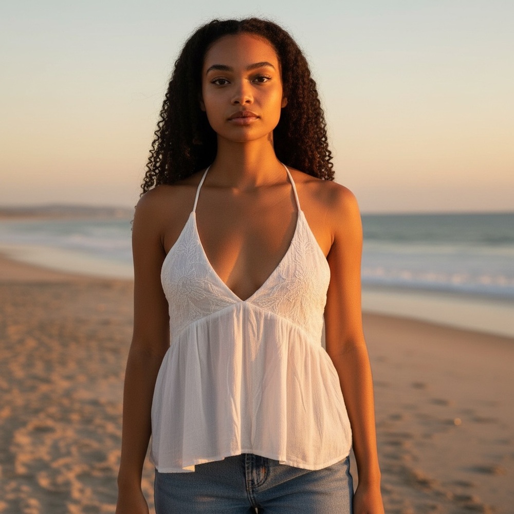 White beach top and skirt